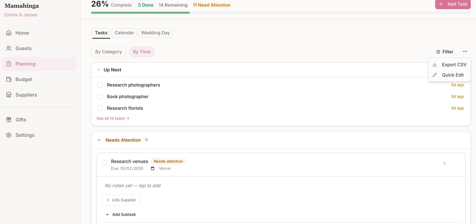 Wedding planning checklist in Mamahinga
